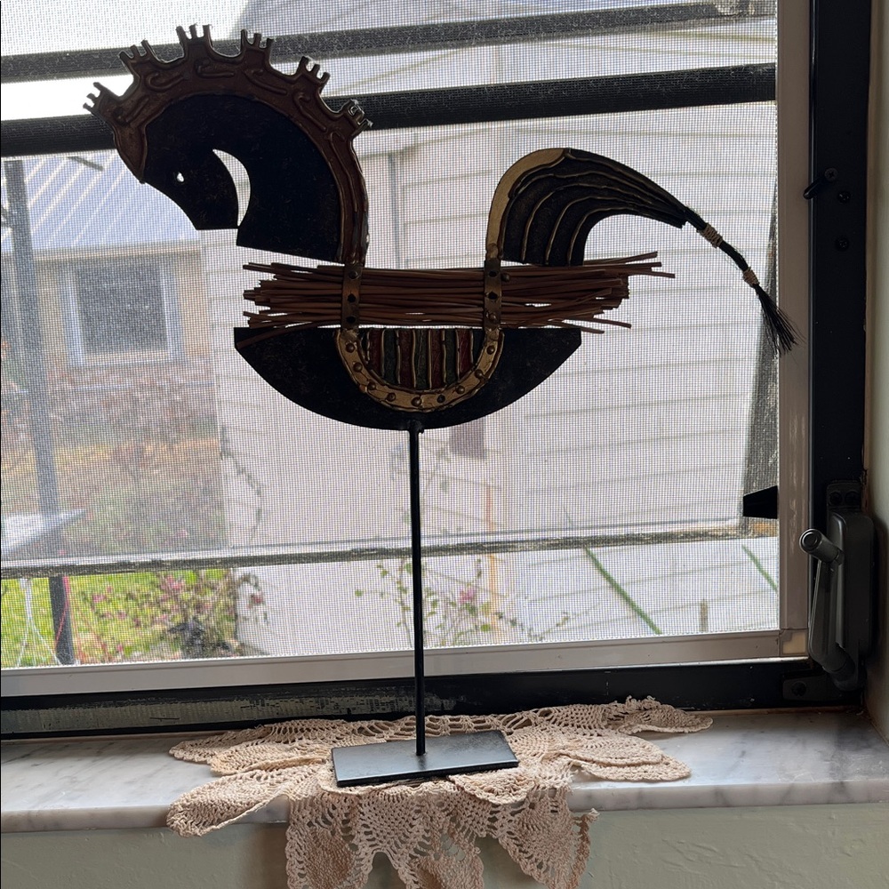 Artistic Black and Gold Horse Sculpture